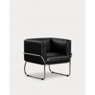 Sillón de Polipiel y Metal Marcellus Negro Obsidian - The Masie