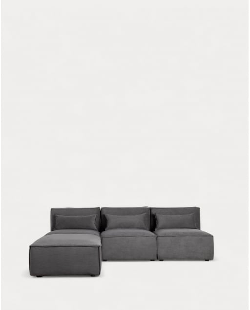 Sofá Modular de 3 Piezas y Puff de Pana Kilhe - Pana -Gris Graphite
