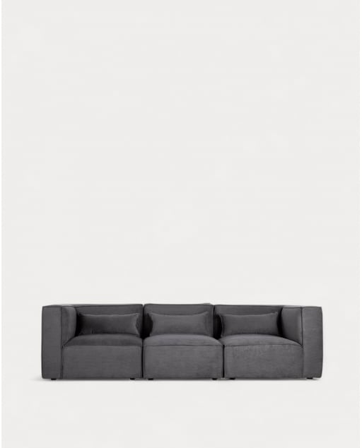Sofá Modular de 3 Piezas con 2 Sillones Esquineros de Pana Kilhe - Pana -Gris Graphite