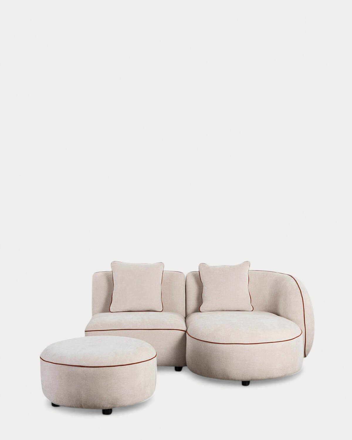 Sofá Modular 2 Piezas Chaise Longue con Sillón y Puff Redondo de Tela Ilham , imagen de galería 1