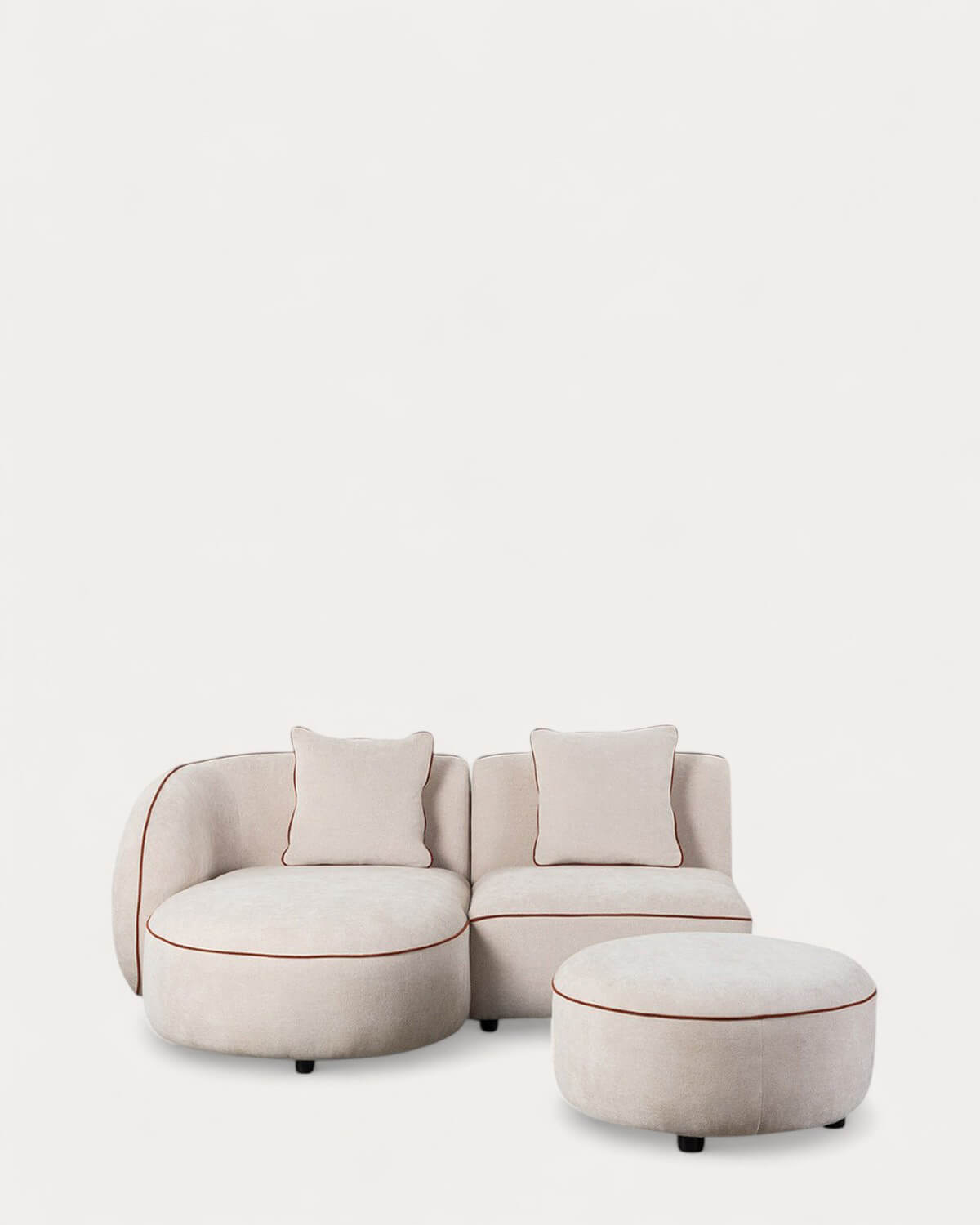 Sofá Modular 2 Piezas Chaise Longue con Sillón y Puff Redondo de Tela Ilham , imagen de galería 1