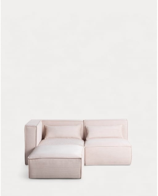 Sofá Modular de 2 Piezas Esquinero y Sillón con Puff de Pana Gruesa Kilhe