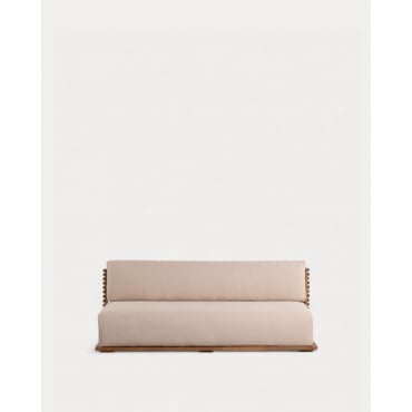 Sofá 3 Plazas de Jardín de Madera de Acacia con Cojines de Tela Hazan Beige Seashell - The Masie