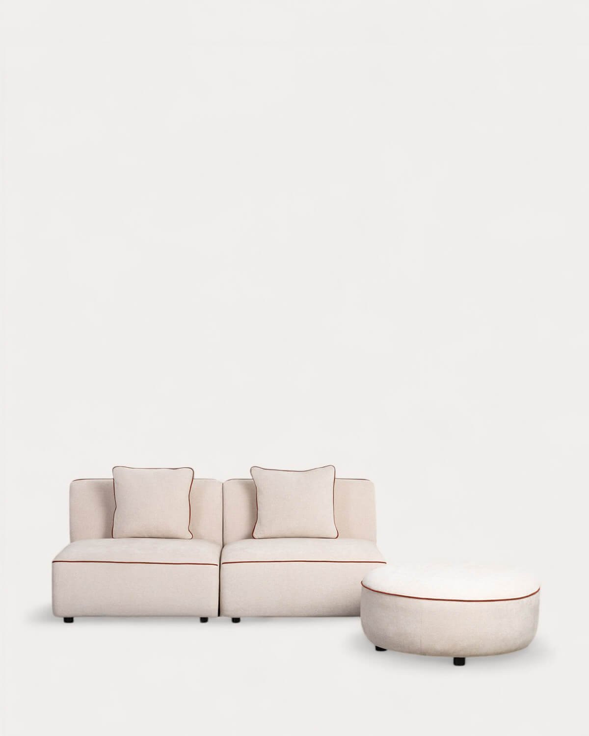 Sofá Modular de 2 Piezas Sillón con Puff Redondo de Tela Ilham 