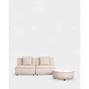 Sofá Modular de 2 Piezas Sillón con Puff Redondo de Tela Ilham Beige Seashell - The Masie