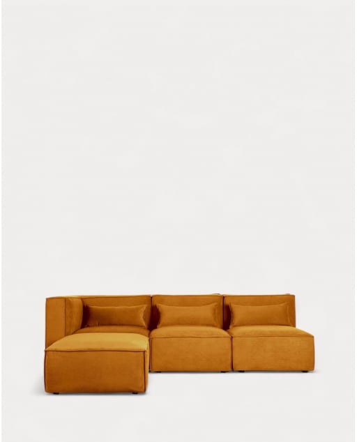 Sofá Modular 3 Piezas Esquinero con 2 Sillones y Puff de Pana Kilhe