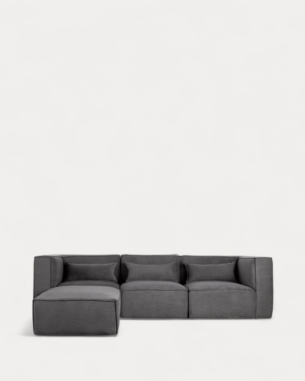 Sofá Modular de 3 Piezas con 2 Sillones Esquineros y Puff de Pana Kilhe
