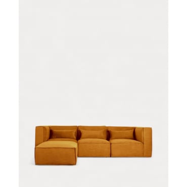 Sofá Modular de 3 Piezas con 2 Sillones Esquineros y Puff de Pana Kilhe Pana -Amarillo Curry - The Masie