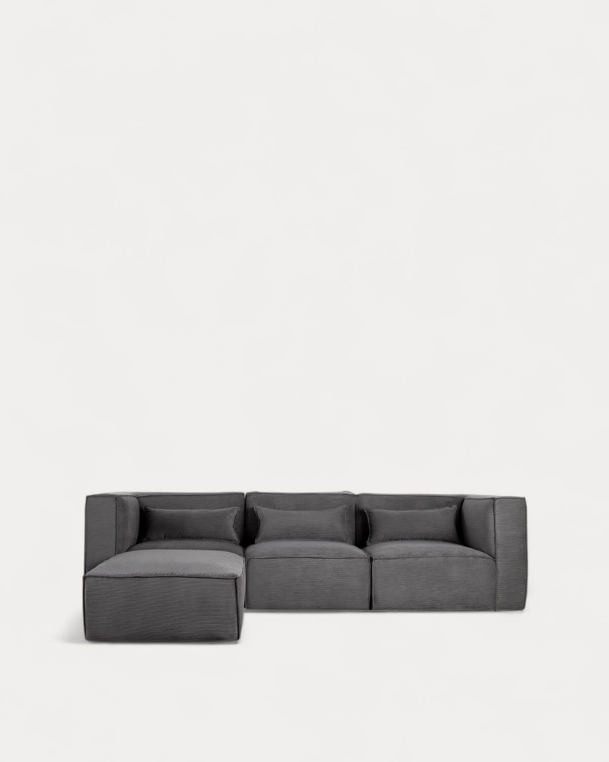 Sofá Modular de 3 Piezas con 2 Sillones Esquineros y Puff de Pana Kilhe, imagen de galería 1