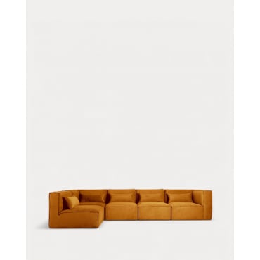 Sofá Modular de 5 Piezas con 2 Sillones Esquineros de Pana Kilhe Pana -Amarillo Curry - The Masie