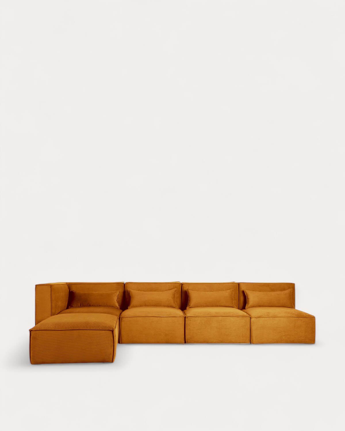 Sofá Modular de 4 Piezas con 3 Sillones y Puff de Pana Kilhe