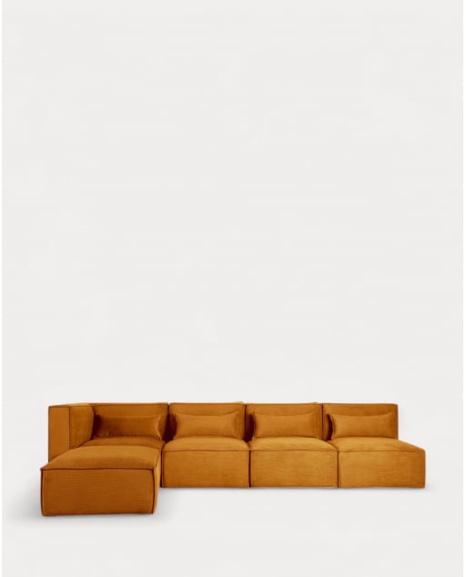 Sofá Modular de 4 Piezas con 3 Sillones y Puff de Pana Kilhe - Pana -Amarillo Curry