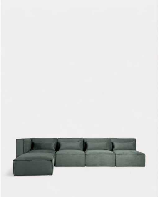 Sofá Modular de 4 Piezas con 3 Sillones y Puff de Pana Kilhe