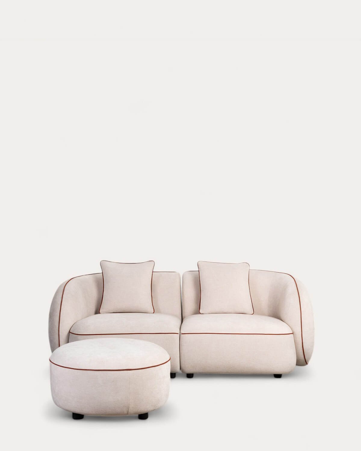 Sofá Modular de 2 Piezas Esquineras con Puff Redondo de Tela Ilham , imagen de galería 1