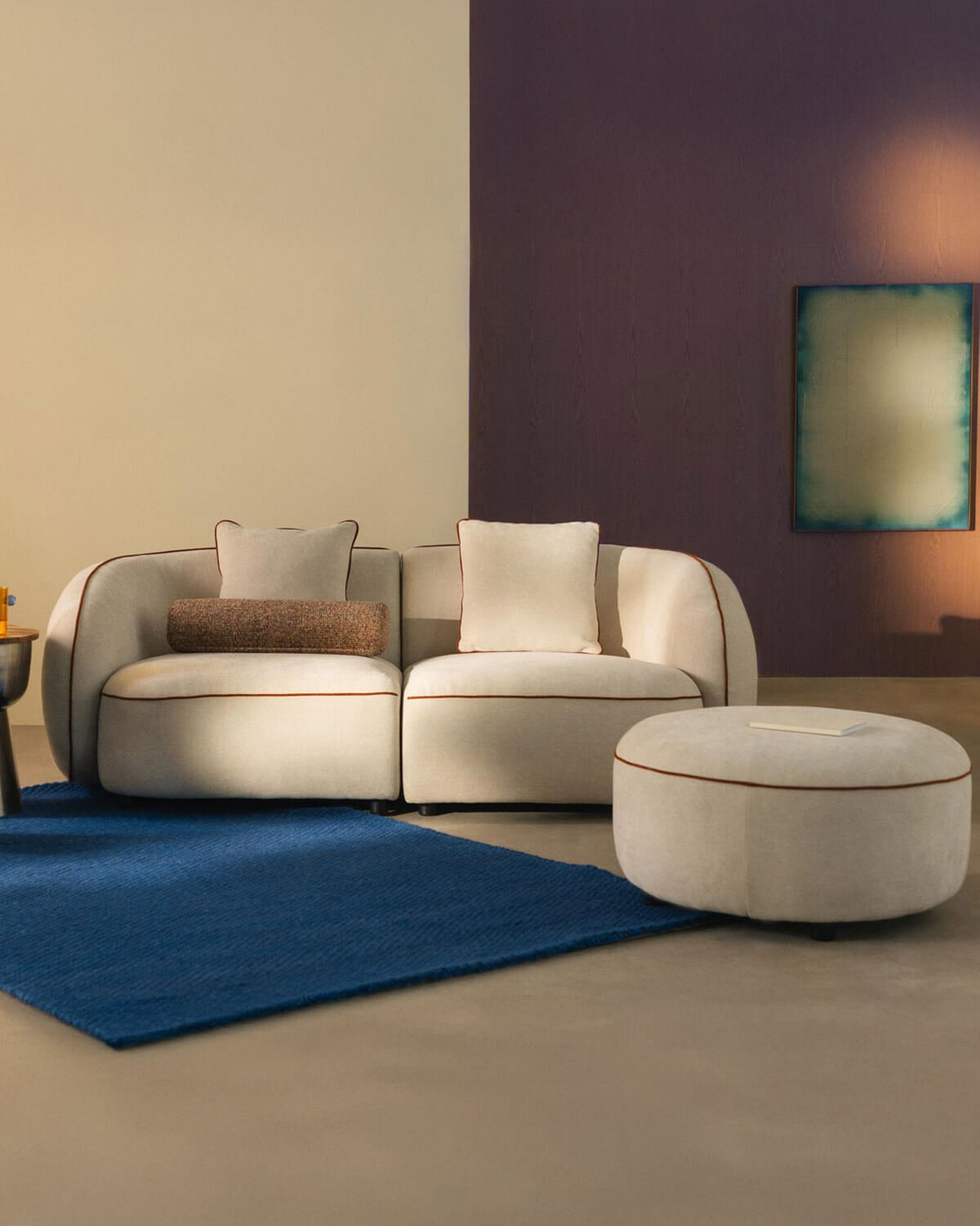 Sofá Modular de 2 Piezas Esquineras con Puff Redondo de Tela Ilham , imagen de galería 2