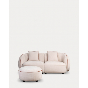 Sofá Modular de 2 Piezas Esquineras con Puff Redondo de Tela Ilham Beige Seashell - The Masie
