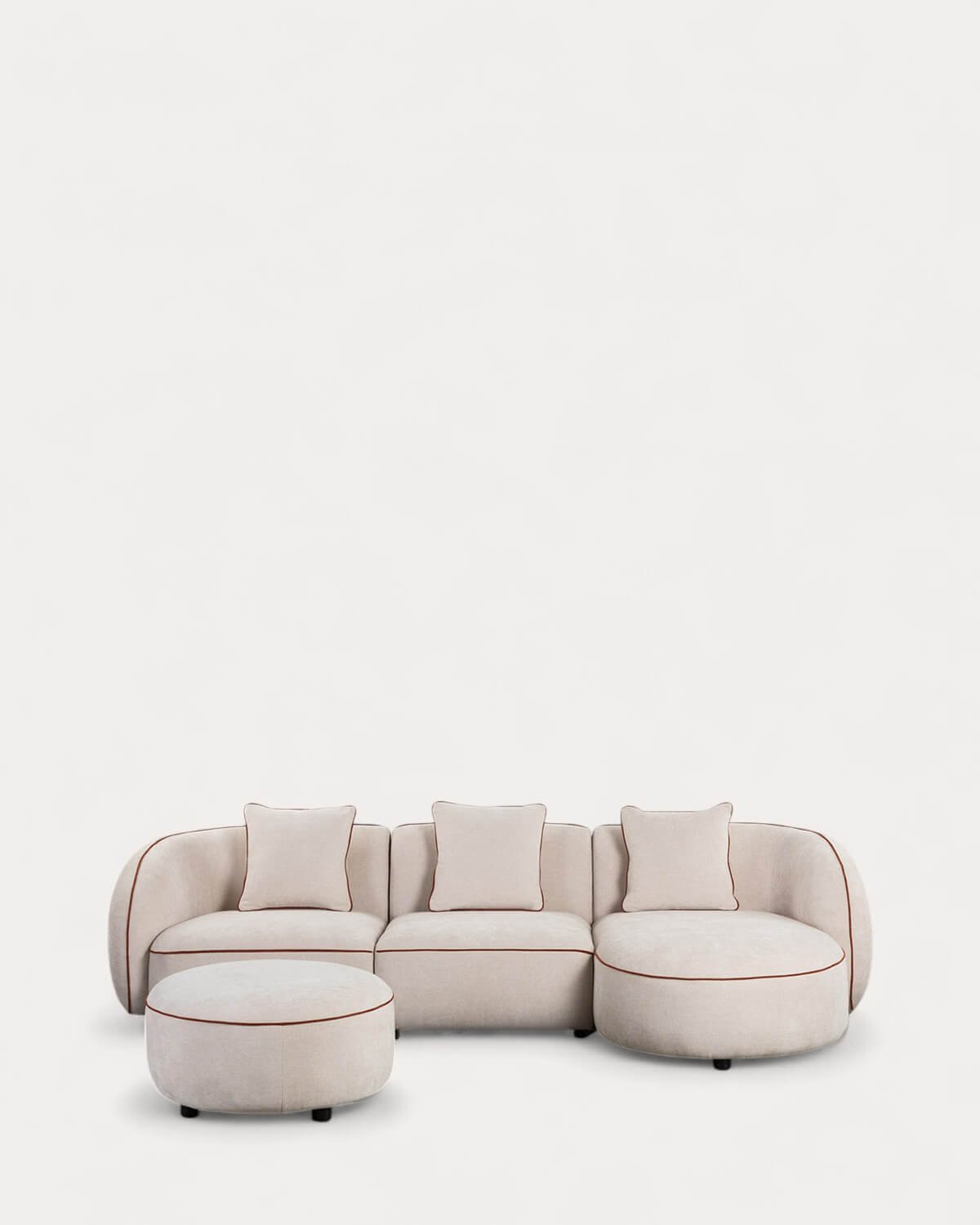 Sofá Modular  3 Piezas Chaise Longue con Esquinero y Puff Redondo de Tela Ilham , imagen de galería 1