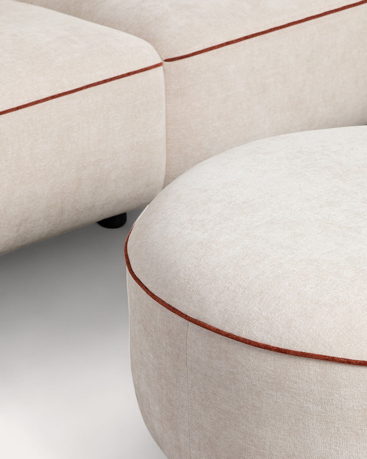 Sofá Modular  3 Piezas Chaise Longue con Esquinero y Puff Redondo de Tela Ilham , imagen de galería 2