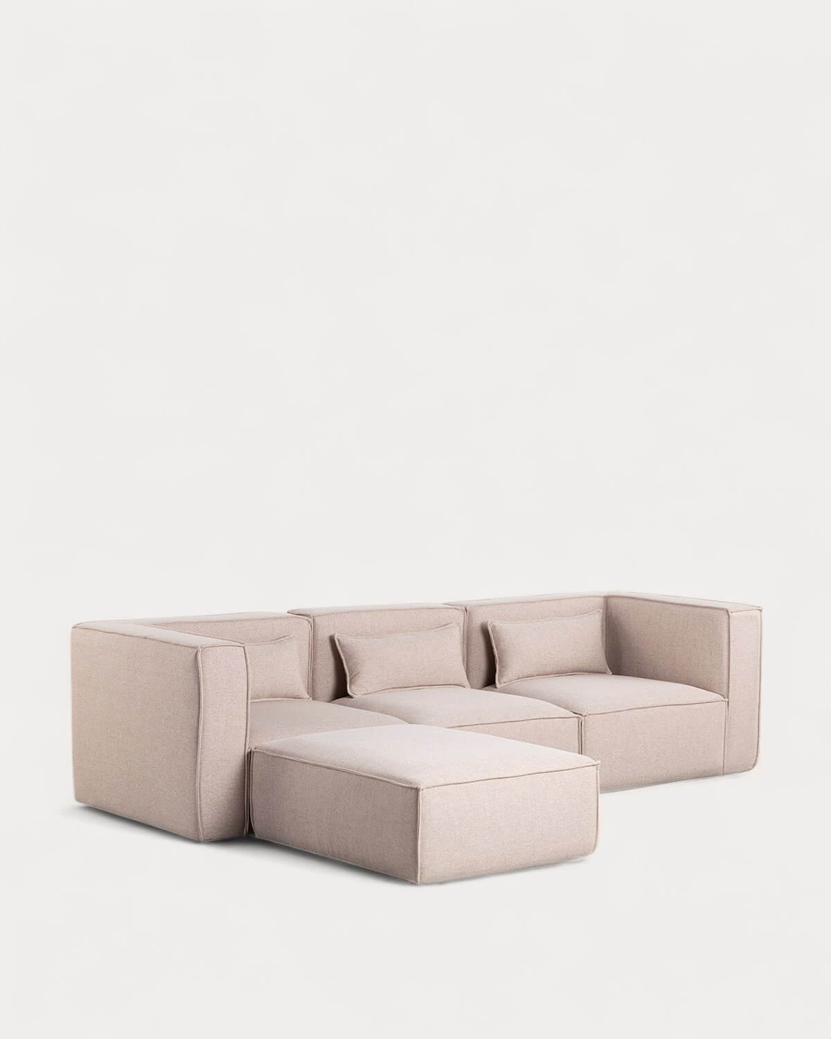 Sofá Modular de 3 Piezas con 2 Sillones Esquineros y Puff de Tela Kilhe, imagen de galería 1