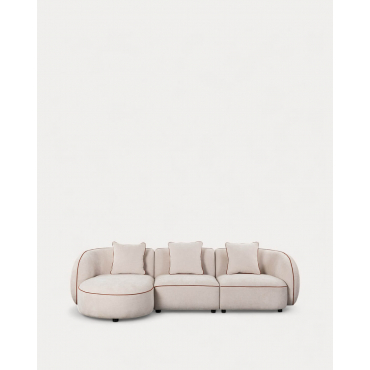 Sofá Modular 3 Piezas Chaise Longue con Esquinero y Sillón de Tela Ilham Beige Seashell & Chaise longue Izquierdo - The Masie