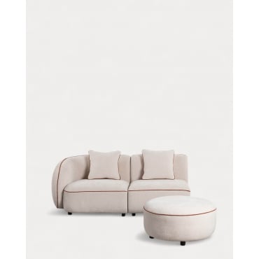 Sofá Modular 2 Piezas Esquinero con Sillón y Puff de Tela Ilham Beige Seashell & Módulo Izquierdo - The Masie