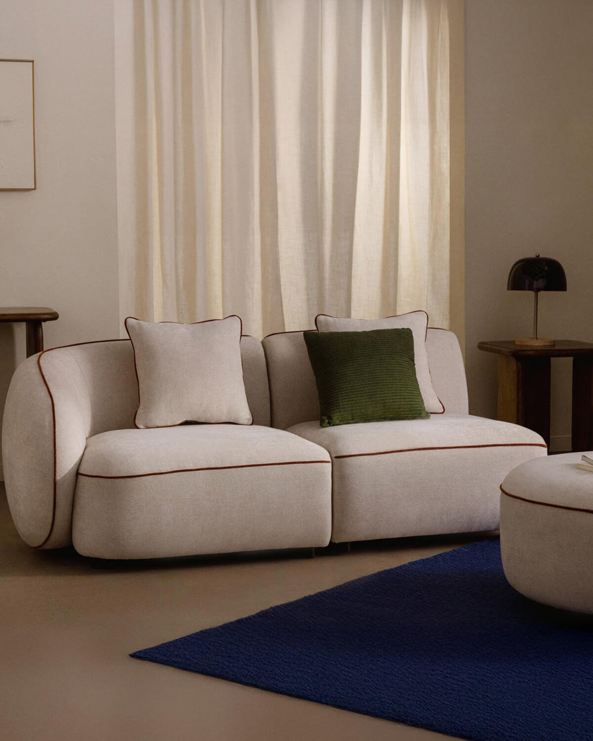 Sofá Modular 2 Piezas Esquinero con Sillón y Puff de Tela Ilham, imagen de galería 2