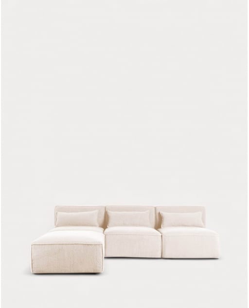 Sofá Modular de 3 piezas y Puff de Tela Bouclé Kilhe