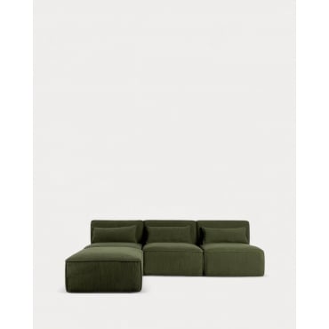Sofá Modular de 3 piezas y Puff de Tela Bouclé Kilhe Bouclé -Verde Nori - The Masie