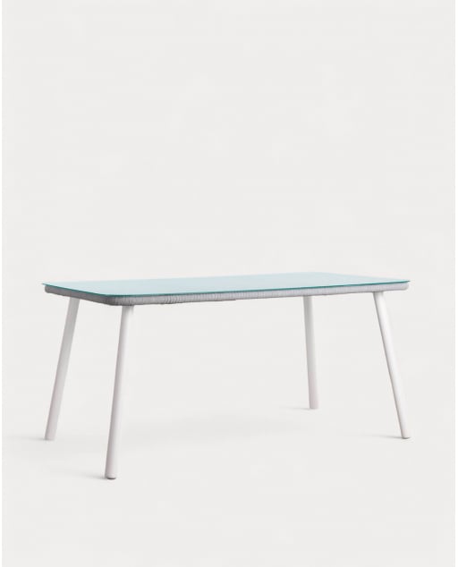 Mesa de Comedor Rectangular de Aluminio y Cristal (160x90 cm) Drian - Blanco roto