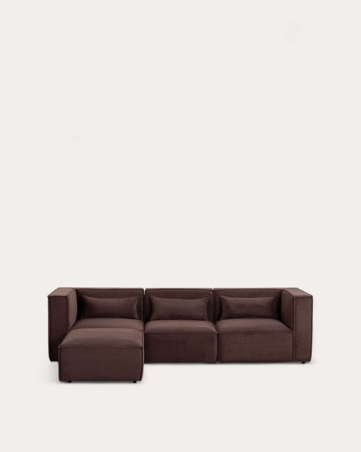 Sofá Modular de 3 Piezas con 2 Esquineros y Sillón con Puff de Pana Gruesa Kilhe