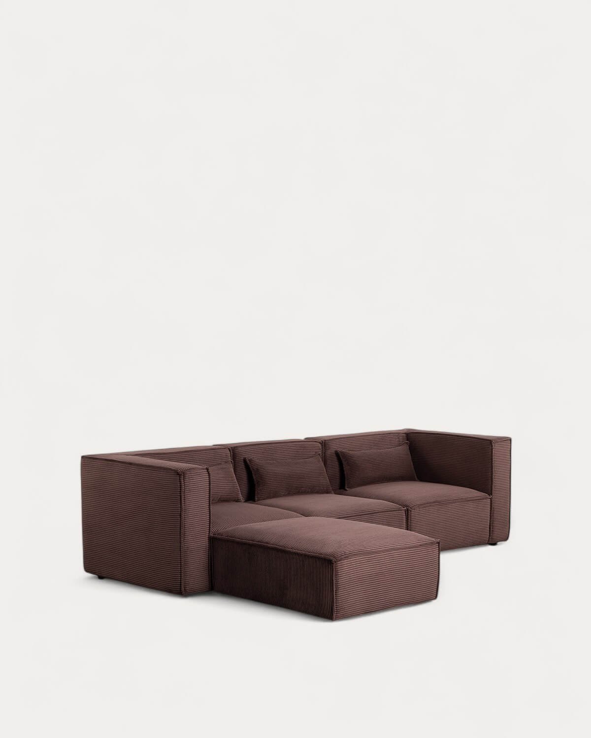 Sofá Modular de 3 Piezas con 2 Esquineros y Sillón con Puff de Pana Gruesa Kilhe, imagen de galería 1