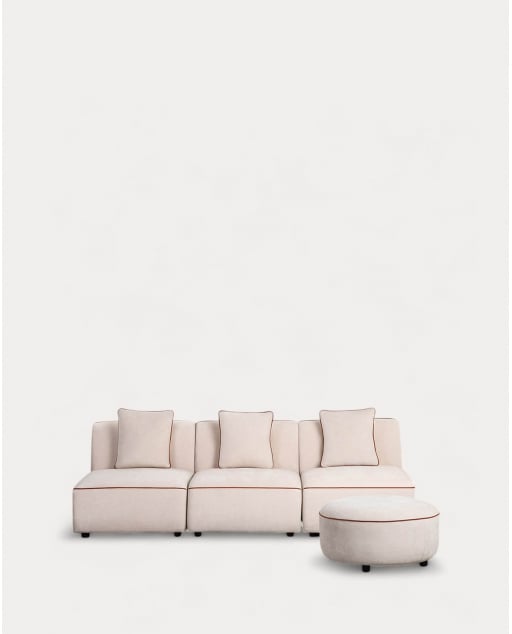 Sofá Modular de 3 Piezas Sillón con Puff Redondo de Tela Ilham
