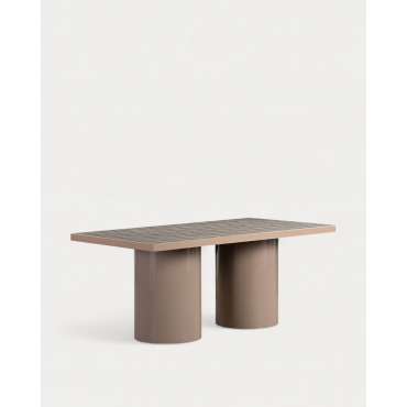 Mesa de Comedor Rectangular de Metal y Cerámica (183x95 cm) Zafiro Beige Seashell - The Masie