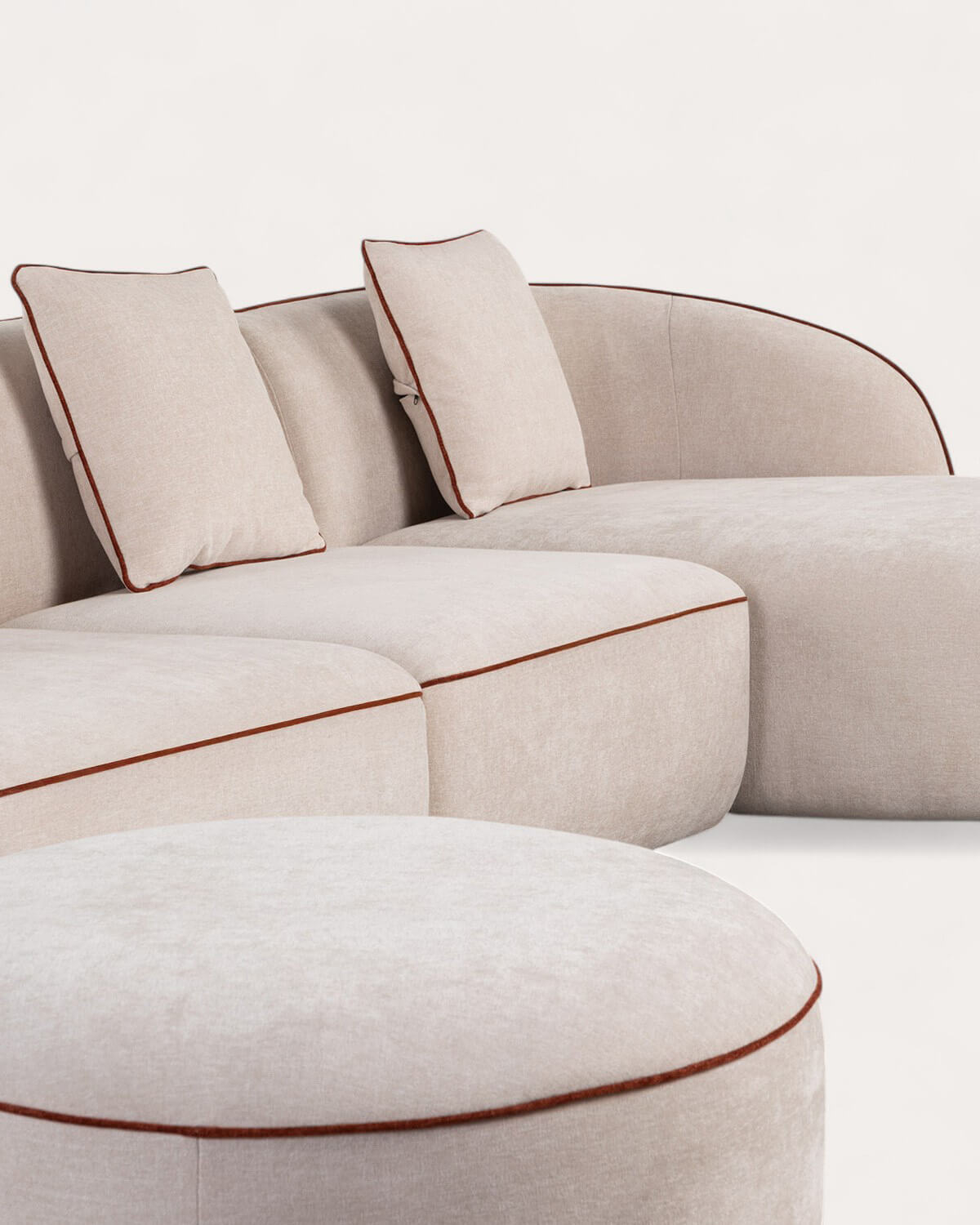 Sofá Modular 4 Piezas Esquinero con Chaise Longue y Puff Redondo de Tela Ilham , imagen de galería 2