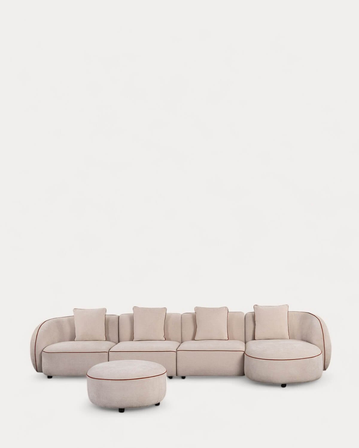 Sofá Modular 4 Piezas Esquinero con Chaise Longue y Puff Redondo de Tela Ilham , imagen de galería 1