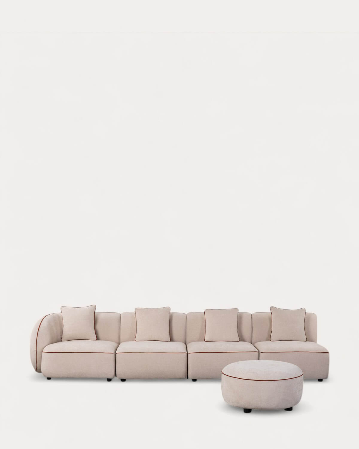 Sofá Modular 4 Piezas con Sillón Esquinero y Puff Redondo de Tela Ilham, imagen de galería 1