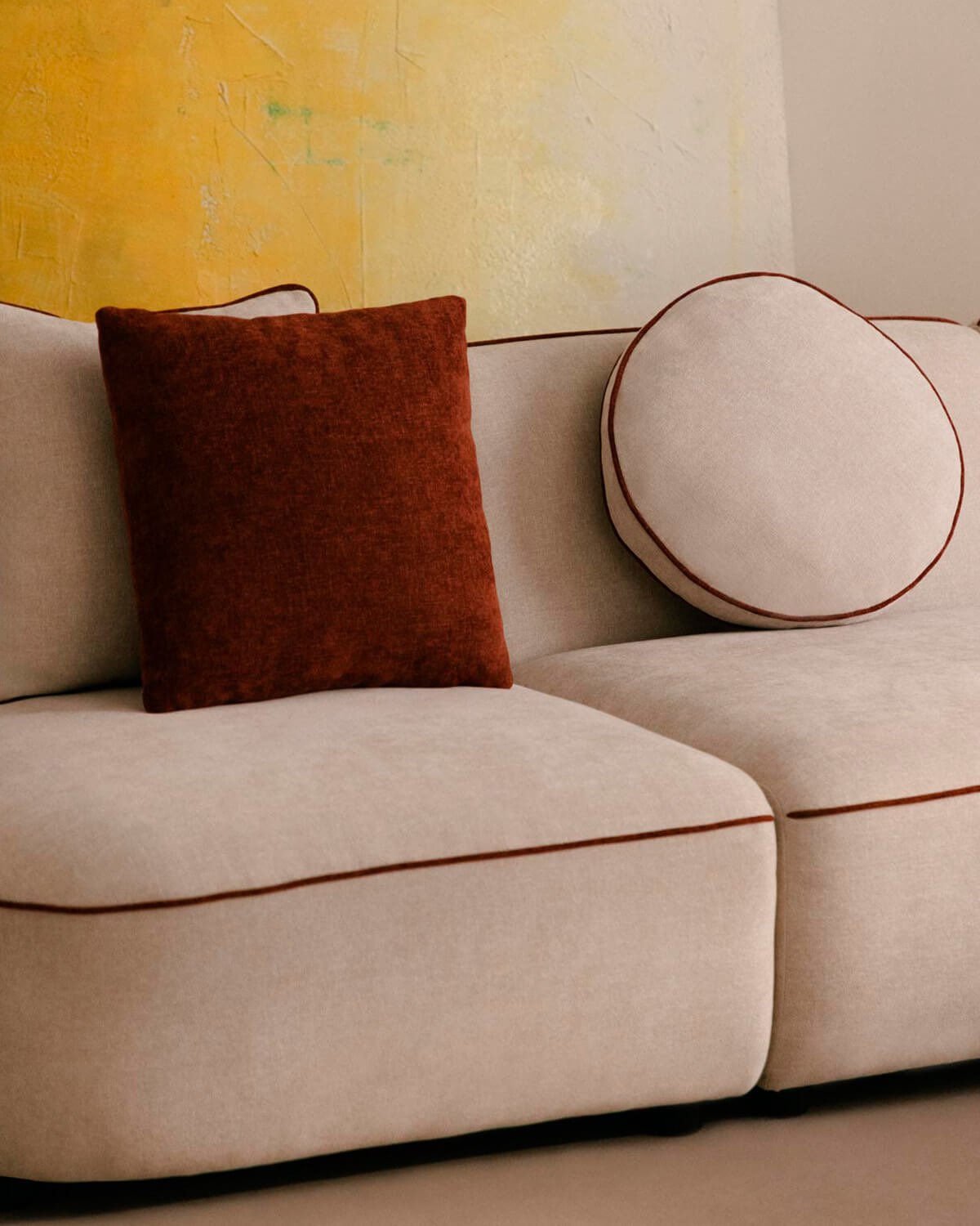 Sofá Modular 4 Piezas con Sillón Esquinero y Puff Redondo de Tela Ilham, imagen de galería 3