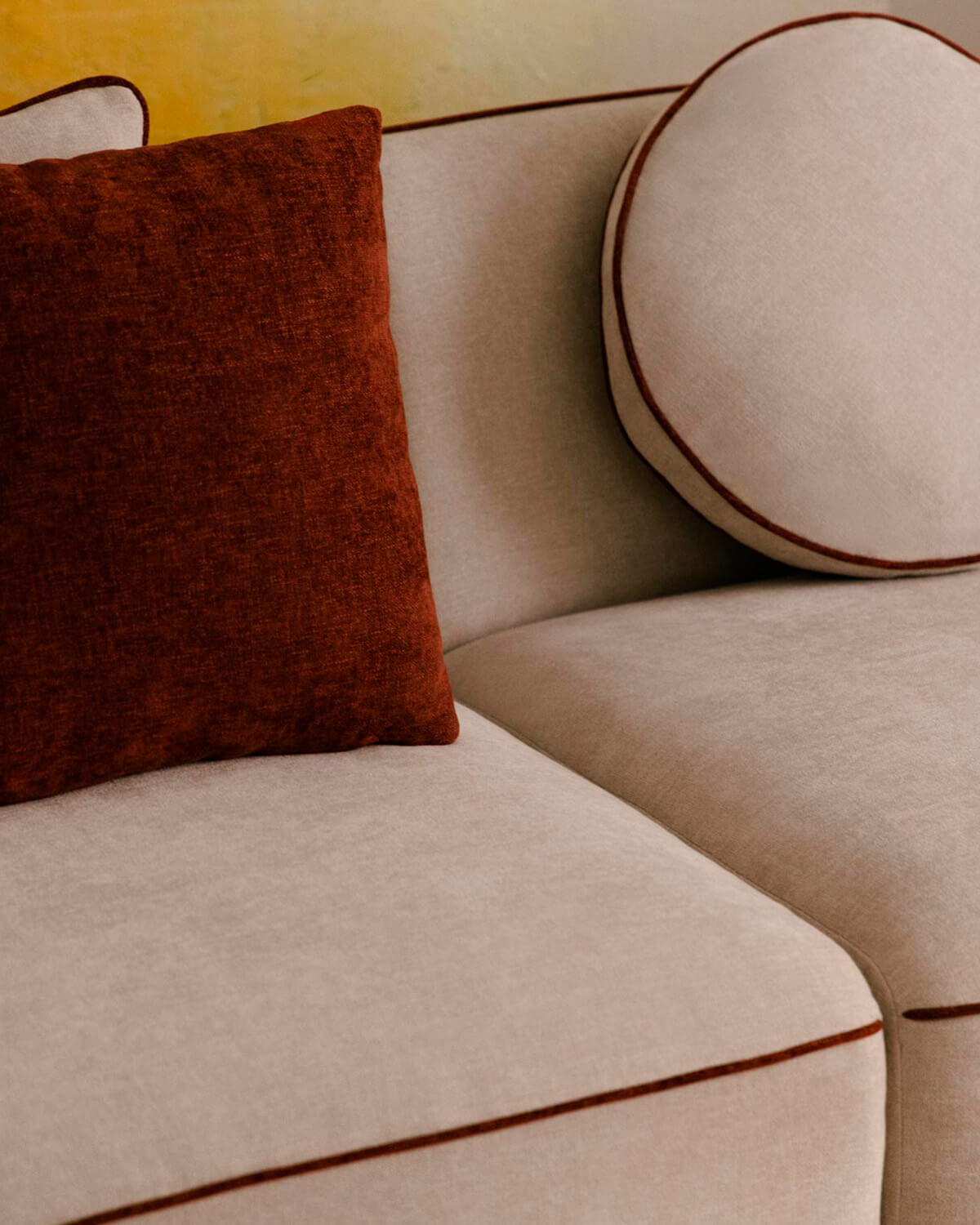 Sofá Modular 4 Piezas con Sillón Esquinero y Puff Redondo de Tela Ilham, imagen de galería 2