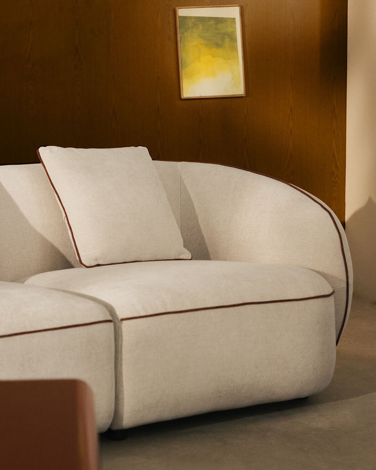 Sofá Modular 4 Piezas con Sillón Esquinero y Puff Redondo de Tela Ilham, imagen de galería 2