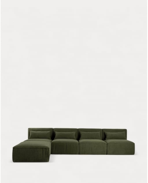 Sofá Modular de 4 piezas y Puff de Tela Bouclé Kilhe