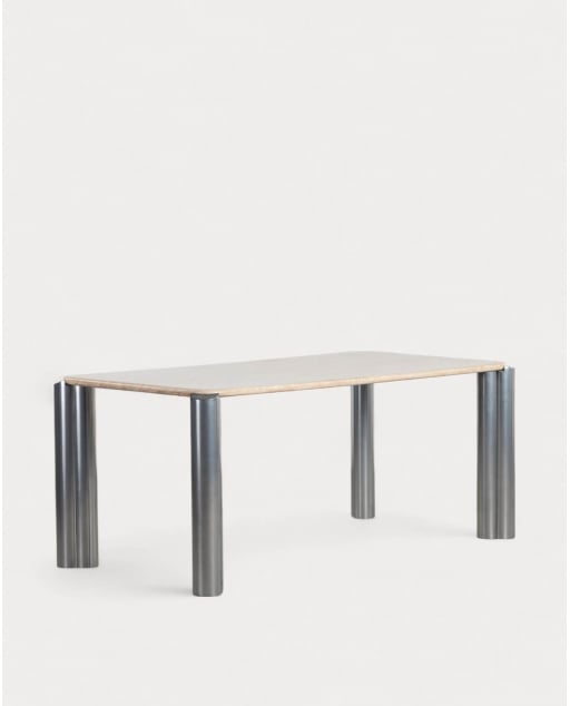 Mesa de Comedor Rectangular con Tablero de Mármol Travertino (174x91 cm) Ethel