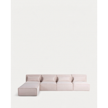 Sofá Modular de 4 Piezas con Puff de Pana Gruesa Kilhe Pana Gruesa -Beige Seashell - The Masie