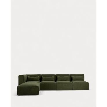 Sofá Modular de 4 piezas con 3 Sillones y Puff de Tela Bouclé Kilhe Bouclé -Verde Nori - The Masie