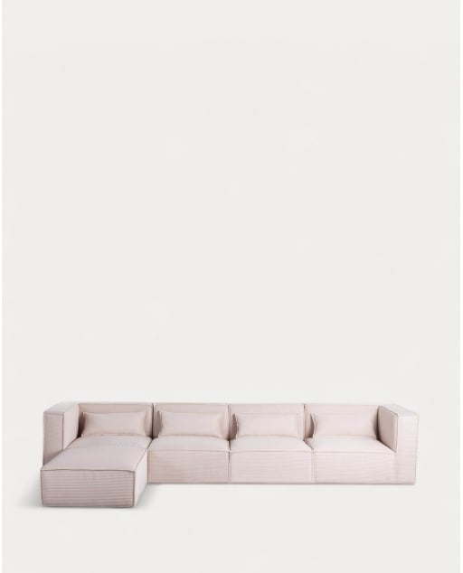 Sofá Modular de 4 Piezas con 2 Sillones Esquinero y Puff de Pana Gruesa Kilhe