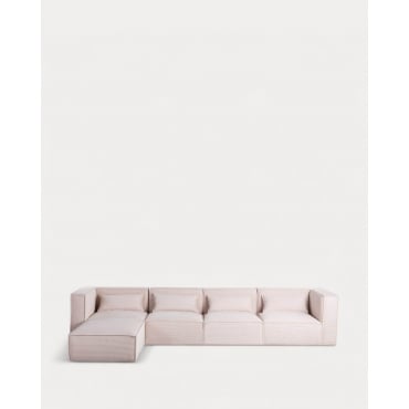 Sofá Modular de 4 Piezas con 2 Sillones Esquinero y Puff de Pana Gruesa Kilhe Pana Gruesa -Beige Seashell - The Masie