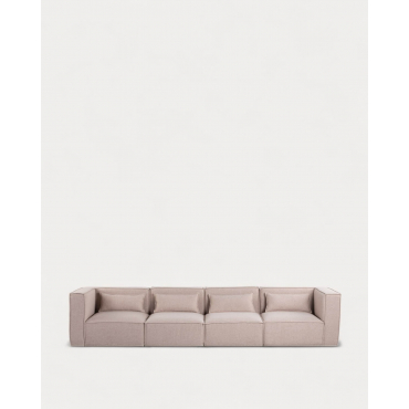 Sofá Modular de 4 Piezas con 2 Sillones Esquineros de Tela Kilhe Tela -Beige Seashell - The Masie