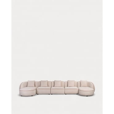 Sofá Modular 5 Piezas con 2 Chaise Longue de Tela Ilham Beige Seashell - The Masie