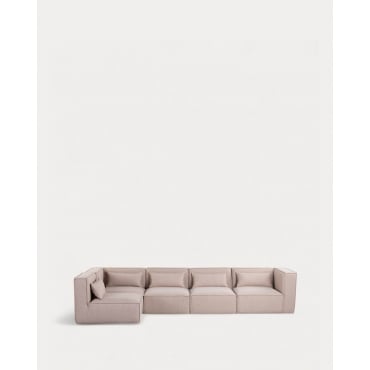 Sofá Modular de 5 Piezas con 2 Sillones Esquineros de Tela Kilhe Tela -Beige Seashell - The Masie
