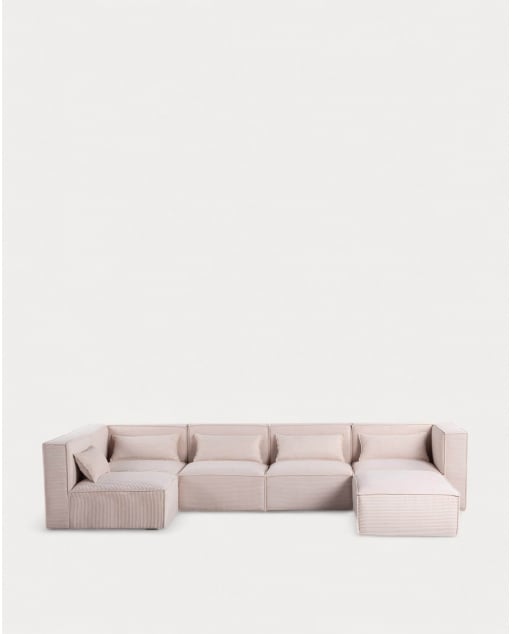Sofá Modular de 5 piezas con Puff de Pana Gruesa Kilhe