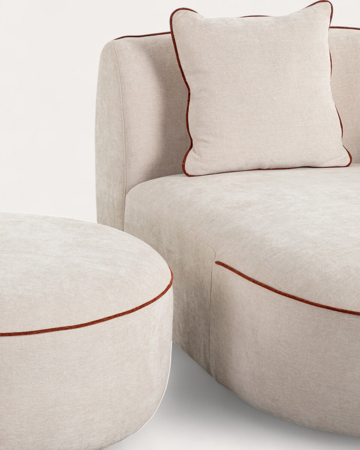 Chaise Longue con Puff Redondo de Tela Ilham, imagen de galería 5